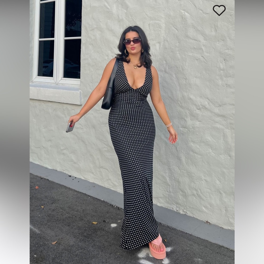 NWT Princess Polly Nellie US 8 black and white polka dot maxi dress